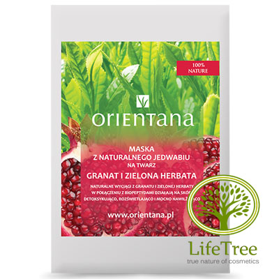 Maska z naturalnego jedwabiu na twarz Granat i Zielona Herbata Orientana maska z naturalnego jedwabiu na twarz Granat i Zielona Herbata
