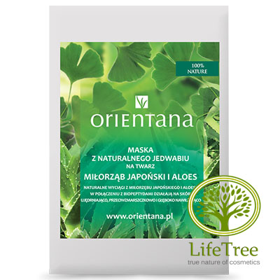 Maska z naturalnego jedwabiu na twarz Miłorząb Japoński i Aloes Orientana maska z naturalnego jedwabiu na twarz Miłorząb Japoński i Aloes
